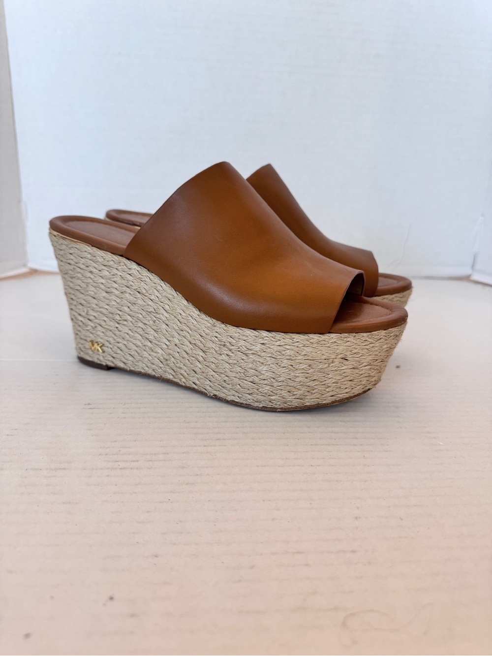 Michael Kors Brown Leather Espadrille Platform Wedges Size 8M Classic